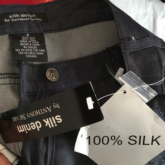 {new} soft silk denim wide legged pants beaded - Picture 5 of 6